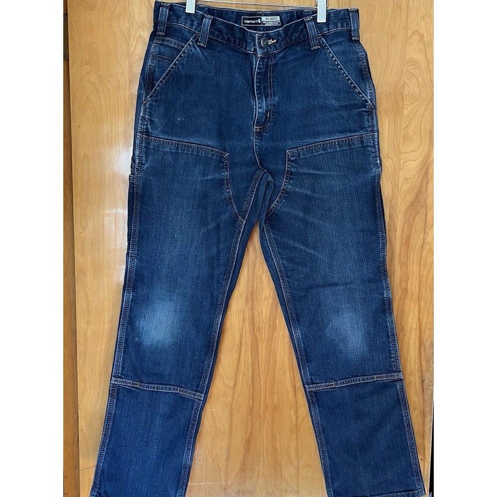 Carhartt Double Knee Jeans Mens 34x30 Blue Relaxed Fit Rugged Flex BD3329-M
